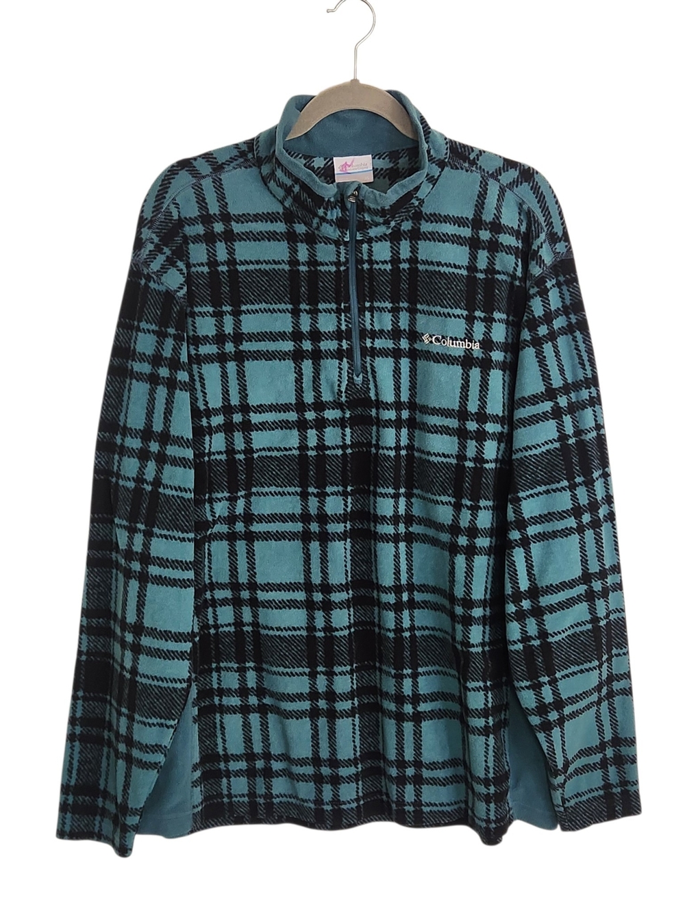 Columbia Teal and Black Plaid Fleece Pullover Size XL